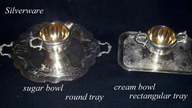 Vintage Viking Silver Plate- sugar bowl, creamer + 2 trays in Arts & Collectibles in City of Toronto - Image 2