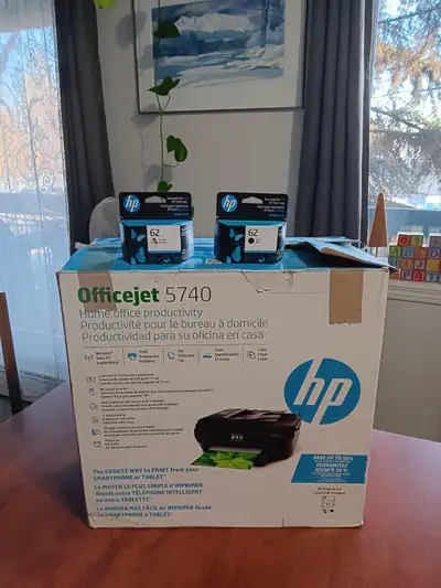 HP officejet 5740 Printer .c/w new black and a new tri color car, View more