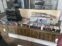 VINYL RECORD COLLECTION AND TURNTABLE 