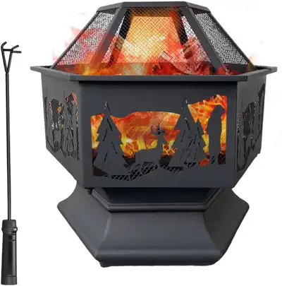 Hexagon Outdoor Fire Pit Wood Burning Outdoor Fireplace with Po, View more