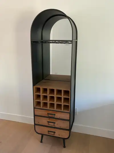 STRUCTUBE IND. STYLE FIR WOOD AND IRON WINE CABINET WITH DRAWERS, View more