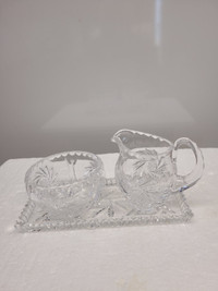 VTG Pinwheel Crystal Creamer, Sugar, Tray