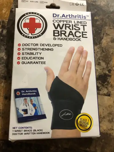 Dr. Arthritis Copper Lined Wrist Brace & Handbook, View more