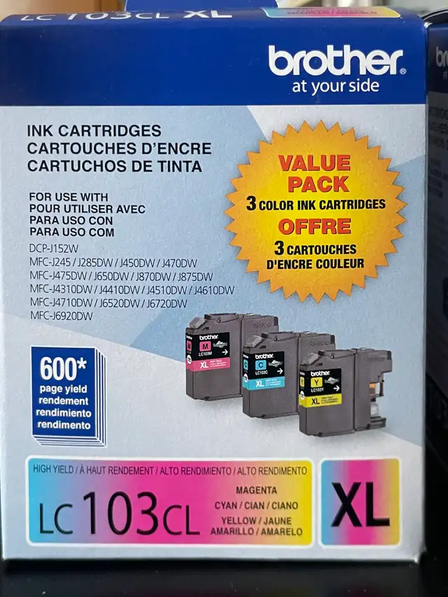 Brother ink cartridges Black LC103 & 3 color LC103CL value Pack in Printers, Scanners & Fax in Longueuil / South Shore - Image 3