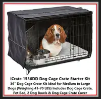 (NEW) 36” Dog Cage Crate Starter Kit 41-70 LBS Dog iCrate 1536DD