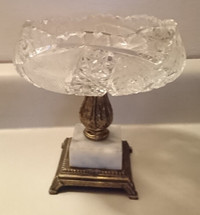 Vintage Crystal Saw Tooth Candy Dish with Brass & Marble Base