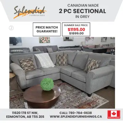 Summer Sale!! Custom Canadian Made Sectional Starts at $1149