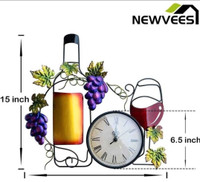 **NEUF**NewVees Horloge murale en métal forme de vin