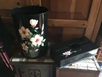 Vintage Tole Ware Metal Kleenex Box Holder and Wastebasket