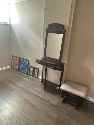 Vanity Table, Wall Decor, and ottoman, View more