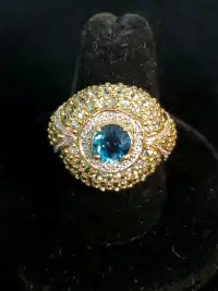 10k Gold Blue And Green Topaz Diamond Ring Size 7.5