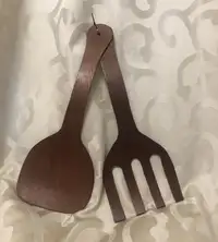Mint Condition Handmade and Carved Large Wooden Spoon and Fork