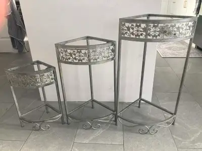 3 Piece, Ornate Floral Planter Stand Set, View more