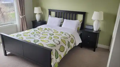 Queen-sized bed, mattress, bedside tables , View more