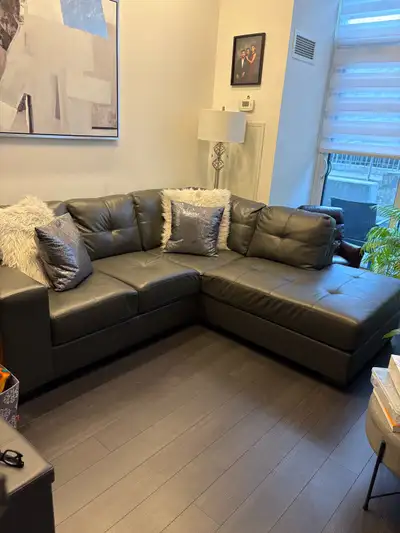 3pc Faux Leather Grey Couch, View more