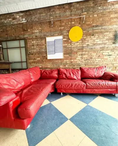 Luxury Red Moody Leather Sectional Couch From Art Shoppe , View more