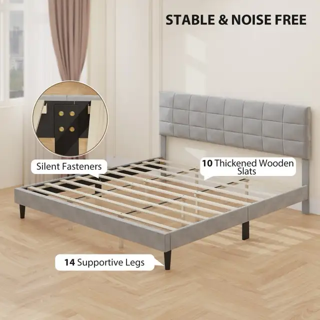Modern King Size Bed Frame with Upholstered Headboard  in Beds & Mattresses in Markham / York Region - Image 6