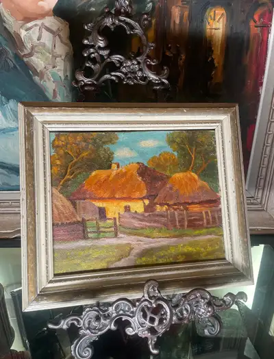 small mid century painting on board, View more