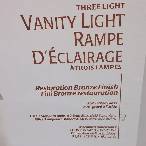 3 Light Vanity Light Fixture Restoration Bronze Finish Bathroom in Indoor Lighting & Fans in Ottawa - Image 4