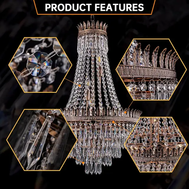 TOCHIC Crystal Chandelier, 7 Lights French Empire Crystals Chand in Indoor Lighting & Fans in City of Toronto - Image 7