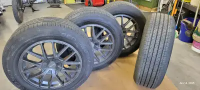 Touren 18 in black rims, 3260, 18x8J, 1600 lb load, SAEJ2580, SR216, 5 bolt pattern. 4 brand new tir...