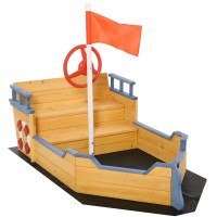 Kids Wooden Sandbox Pirate Ship Sandboat Outdoor Backyard 