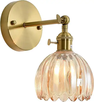 Vintage Wall Sconces with Amber Tulip Glass Lampshade, View more