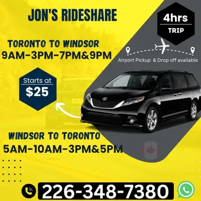 9AM -3PM-7PM-   》 TORONTO TO WINDSOR // AVAILABLE rides , View more