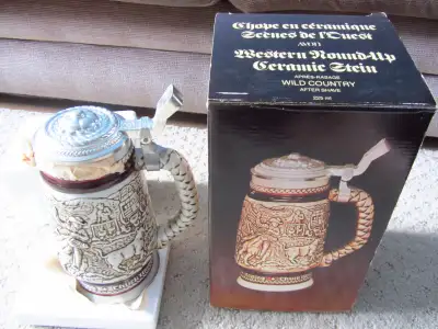 Western Round-Up Ceramic Stein From Avon - New In Original Box, View more