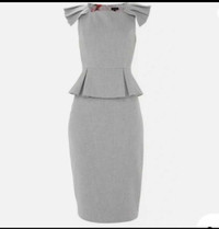 TED BAKER Designer Grey Dress -Pleated Shoulders, Size 1 (US 4)
