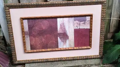 Pre-owned Abstract Art{Multi colored Oil on board) 25"×13"with wooden border mounted on Pink Hardboa...