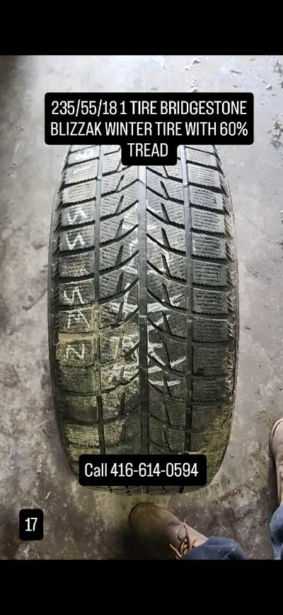 I'm selling a used 235/55/18 Bridgestone Blizzak winter tire with 60% tread, perfect for providing r...