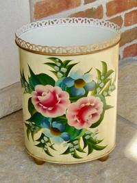Vintage 1950's Plymouth Tole Hand Painted Metal Waste Basket-USA
