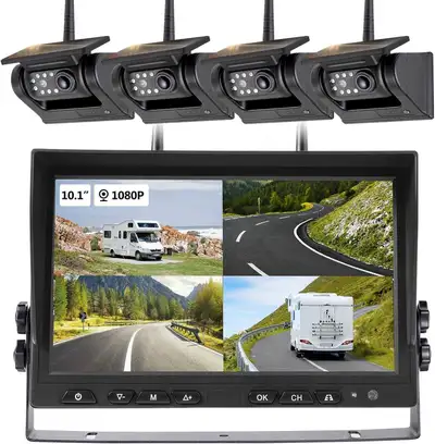 10.1" 4-Camera Wireless Solar Magnetic Backup Camera System, View more