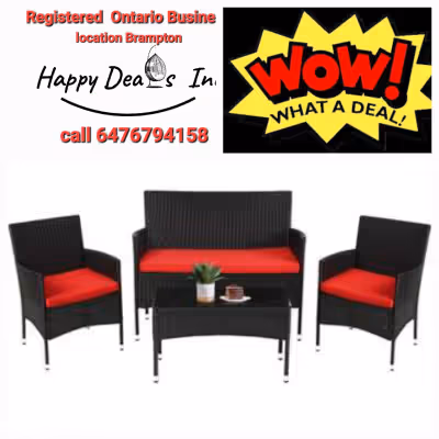 This stylish 4-piece outdoor patio set includes a love seat, two chairs, and a coffee table, perfect...
