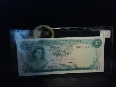 1968 Bahamas Monetary Authority $1 Sea Garden Banknote, View more