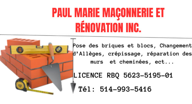 Travaux de brique et maçonnerie dans Briquetage, maçonnerie et béton  à Laval/Rive Nord