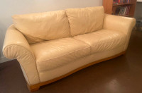 2 seated leather sofa , 1  chair and 1 ottoman (Cream leather)