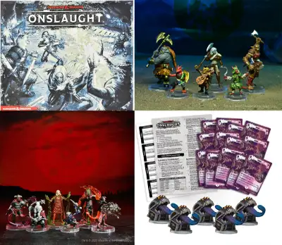 D&D Onslaught Board Game Dungeons & Dragons w Many Arrows Red Wizards Launch Kit Mimics Miniatures O...