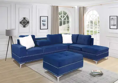 This stylish blue sectional couch is the perfect addition to any living room, offering both comfort...