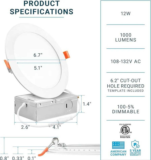 PARMIDA (6 Pack) 6 Inch Ultra-Thin LED Recessed Ceiling Light wi in Indoor Lighting & Fans in London - Image 3