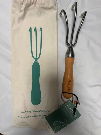 Lee Valley brand new $50 three prong garden tool, View more