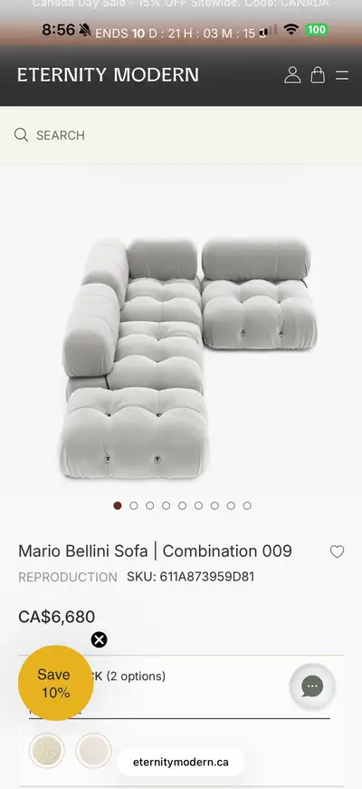 Eternity Modern Mario Bellini Sofa Reproduction, View more