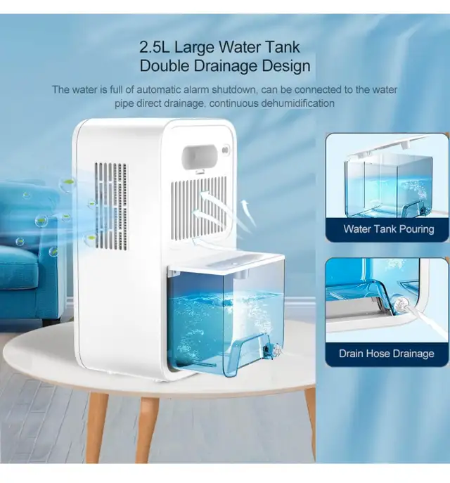 1L/Day Small Dehumidifier with LED Display, Timer, 2.5L Water Ta in Home Décor & Accents in Ottawa - Image 6