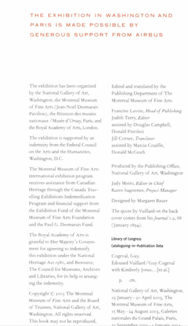 Coffee table art book Vuillard  (French)  exposition Mt in Non-fiction in Ottawa - Image 2