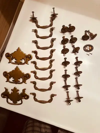 Genuine Antique Brass Cabinet Drawer Pulls with Screws, View more