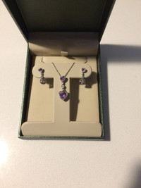 Amethyst hearts necklace and earrings set