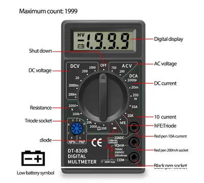 DT830B Mini Multimeter LCD Digital Multimetro For Volt Amp Ohm Tester Voltmeter Ammeter Overload Pro...