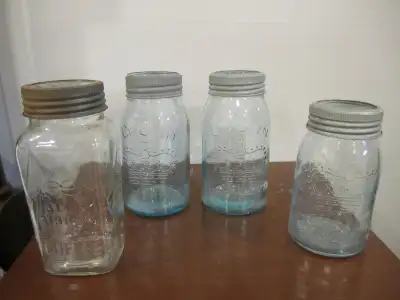 2 Crown Imperial D5 blue tint glass, with zinc seamed ring and glass lid 1 Crown Imperial D3 blue ti...