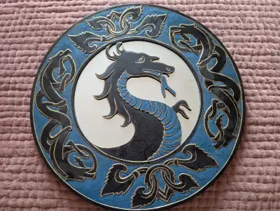 Round wood framed mirror, approximately 19 and a half inches diameter. Teal green color (not as blue...
